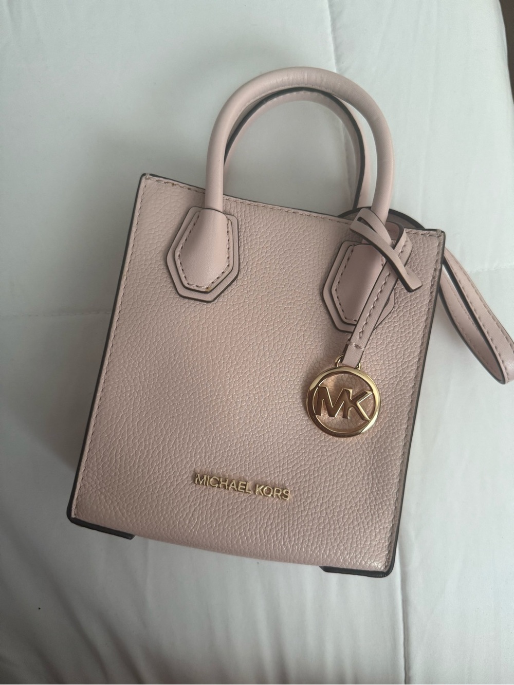 Michael Kors Blush Leather Mini Tote with Gold MK Charm